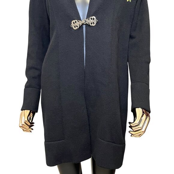 Soft Surroundings Black Oversized Floral Embroidered Longline Duster Cardigan XS - Picture 10 of 15